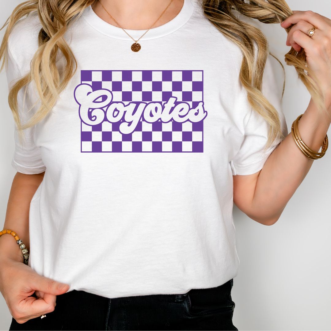 White Retro Checkered Coyotes Tee Shirt