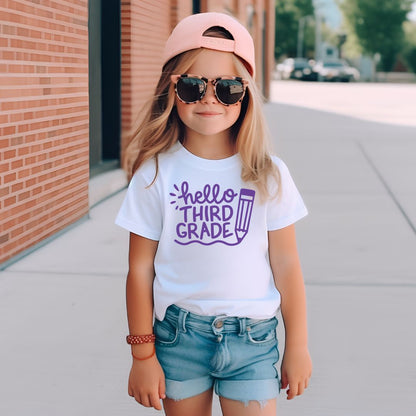 Kids Hello Third Grade Pencil Tee Shirt